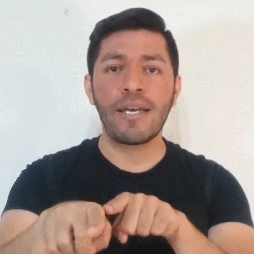 Se juntan los dedos índices por la parte
                        lateral, y se deslizan al frente y de regreso
                        alternadamente. Luego, se desliza el índice
                        sobre la mejilla hacia abajo.