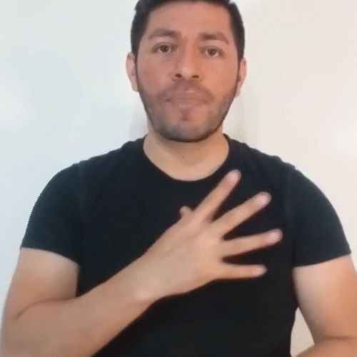 Se coloca la mano abierta sobre el corazón,
                        y se recorre al pecho, uniendo los dedos en
                        capullo.
