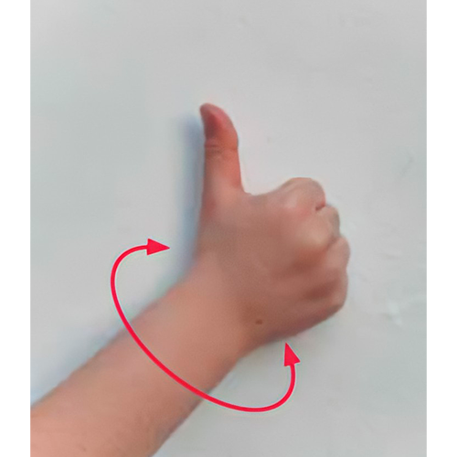Se hace una letra a, y se rota la muñeca a los
                          lados.