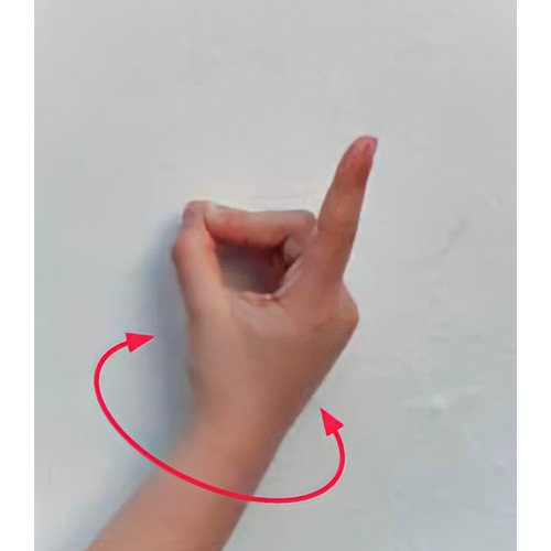Se hace una letra d, y se rota la muñeca a los
                          lados.